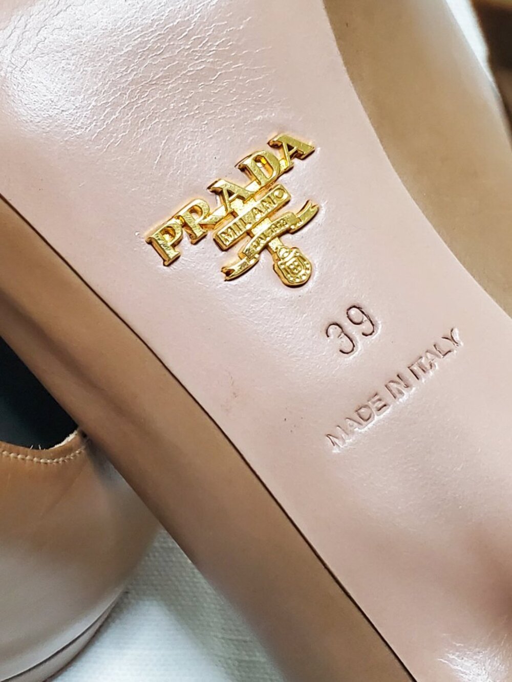 Authentic PRADA Nude Leather Peeptoe Stiletto Size 39 - Picture 9 of 16